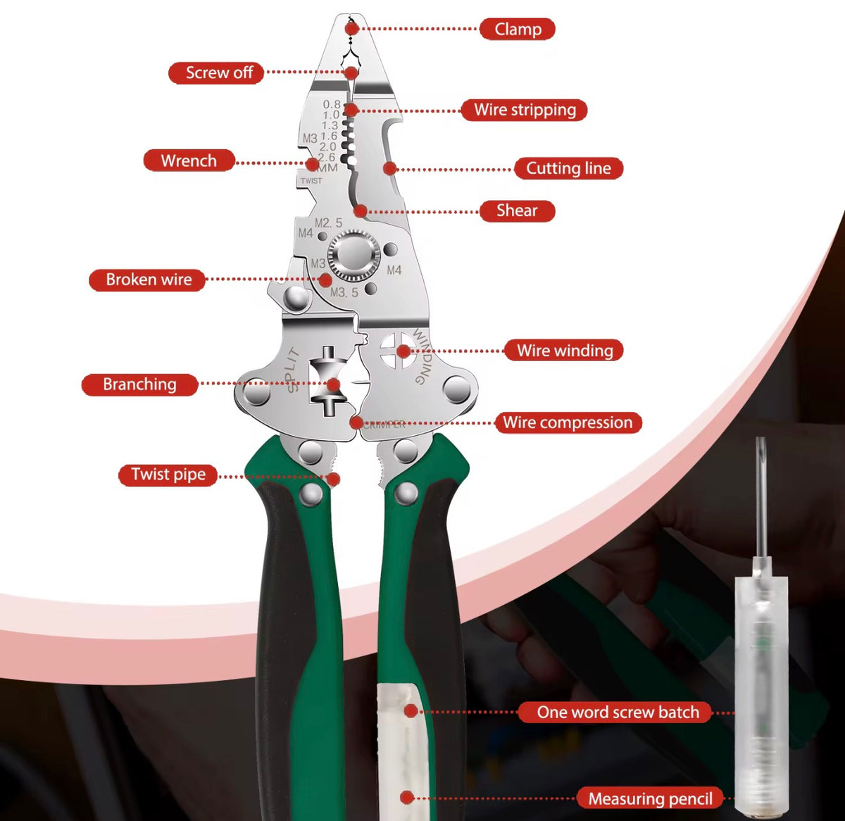 FOLDING MULTI-FUNCTIONAL WIRE STRIPPER PLIERS CRIMPER